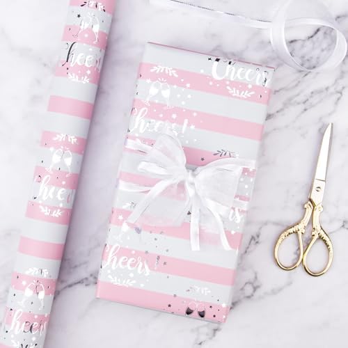 WRAPAHOLIC Pink Wrapping Paper - 12 Sheets Rose Gold and Pink Design Folded Flat for Wedding, Bridal Shower, Girls Birthday - 19.7 Inch x 30 Inch Per Sheet