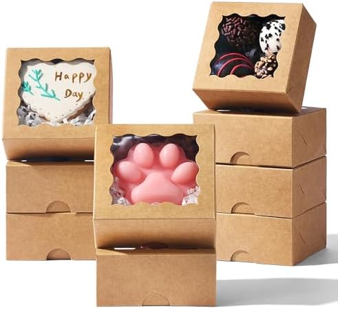 3.2x3.2x1.5 Inches 50PCS Mini Bakery Boxes with Window for Cookies, Soap, Chocolate Truffle, Donut, Macaron(Brown)