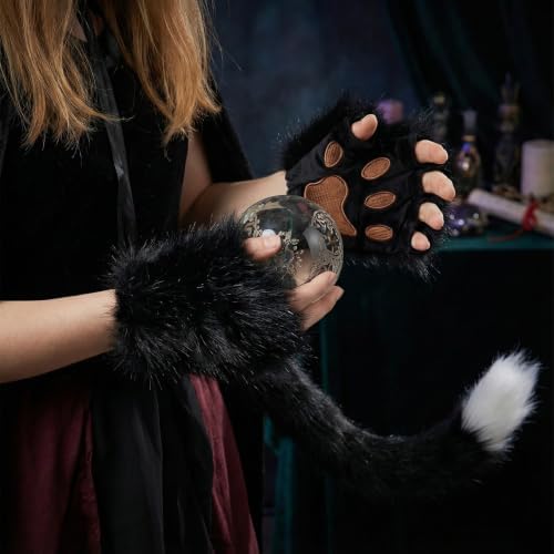 CHOICEONE Cat Fox wolf Ears and Tail Set with Paws Gloves Faux Fur Animal Cosplay Costume Accessories for Halloween Party