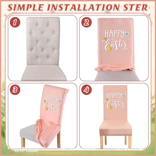 Mindsoft 6 Pcs Easter Chair Covers Print Eggs Hunt Happy Bunny Removable Seat Covers Protector Washable Stretch Spring Slipcovers for Easter Spring Hotel Restaurant Party Banquet