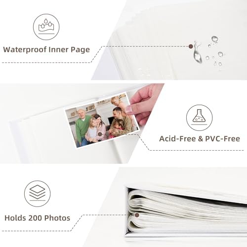 Family Tree 4x6 Photo Album, 200 Pocket Family Memory Book, Beige