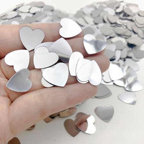 Heart Confetti Valentine's Day Silver Table Confetti Metallic Foil for Party Wedding Happy Birthday Baby Showe Bridal Shower Festival Theme Party Decorations Supplies(Silver)