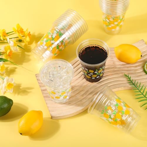 AimFun 50 Pcs Lemon Plastic Cups Summer 12 oz Party Clear Cups