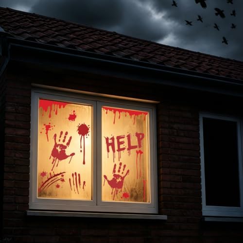 Halloween Bloody Handprint Footprint Wall & Window Stickers, Horror Decor