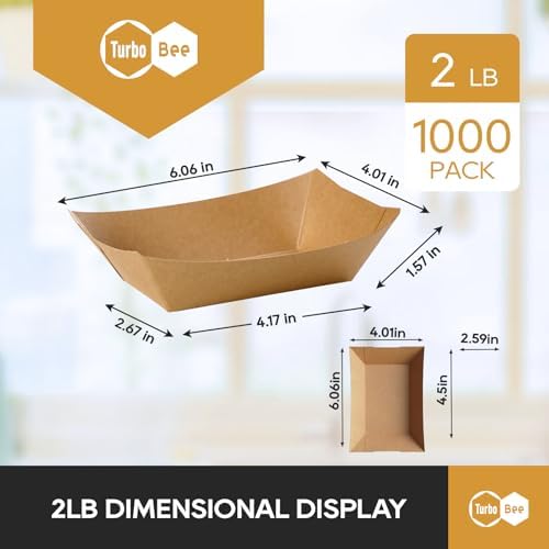 Disposable Paper Food Trays 2lb, 1000 Pack Bulk Brown Paper Boats - Heavy Duty Construction with Grease-Resistant Coating for Restaurants, Concessions, Delivery Pros