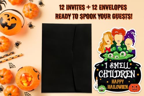 Halloween Party Invitation Cards with Envelopes - 12 Pack Hocus Pocus Halloween Invitations for Kids Adults - 5 x 6.6 Inch Witch Birthday Invitations for Haunted House Scary Holiday Party Favors