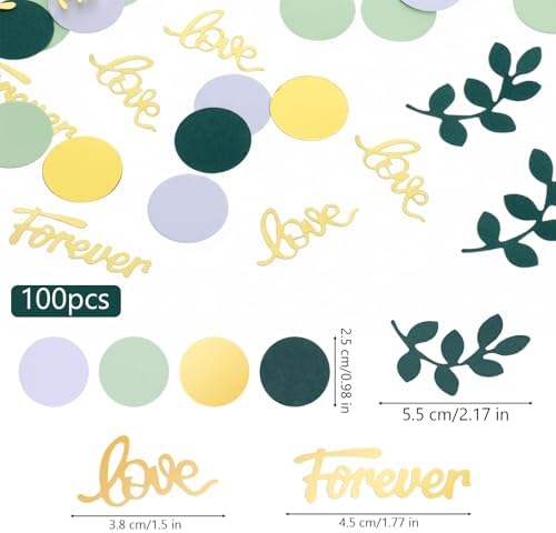 100 PCS Greenery Wedding Table Confetti with Gold Love Forever Letters