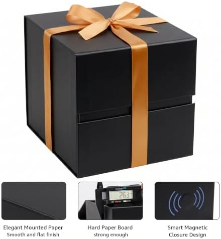 LIFELUM Black Gift Box for Birthday with Magnetic Lid, 8.6"x8.6"x8.6"