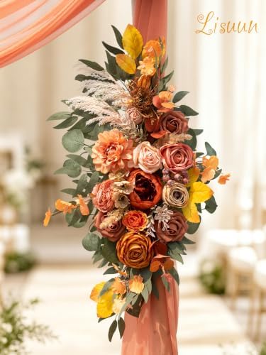 Lisuun Artificial Wedding Arch Flowers with Chiffon Runner, Pack of 3