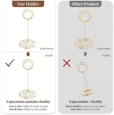 Radezon 20 Pcs Gold Table Number Holders, 6-Inch Place Card Holders With Widened Base, Wire Photo Stands for Tables, Name Menu Clips for Wedding Reception, Centerpieces and Events