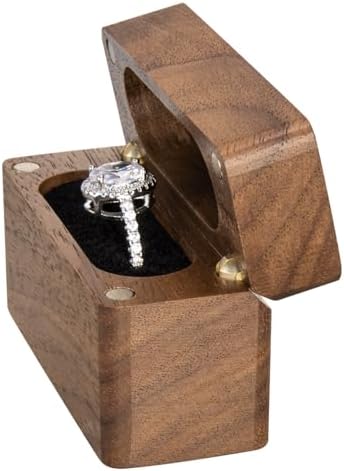Wooden Engagement Ring Box for Proposal Slim Pocket Size Ring Case