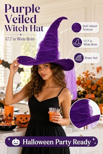 Women's Witch Hat with Shapeable Wide Brim and Adjustable Drawstring
