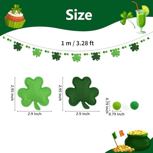 St Patricks Day Decorations Felt Pompom Banner Pre-Assembled