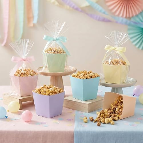 Pajean 24 Sets Pastel Party Favor Treat Boxes with Cellophane Bags & Ribbon