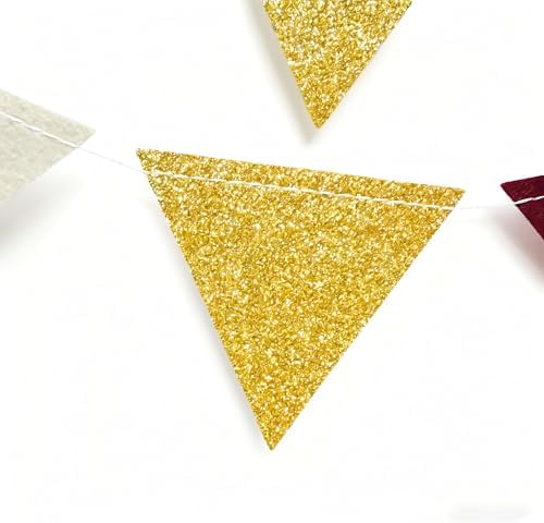 Maroon Gold Party Decorations Burgundy Beige Gold Glitter Felt Hanging Triangle Mini Bunting Pennant Banner Flag for Birthday Graduation Wedding Shower Anniversary Party Decor Supplies