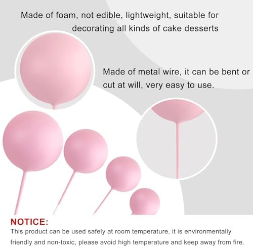 ASTARON 20 Pcs Foam Pink Balls Cake Topper Decorations for Birthday Cake