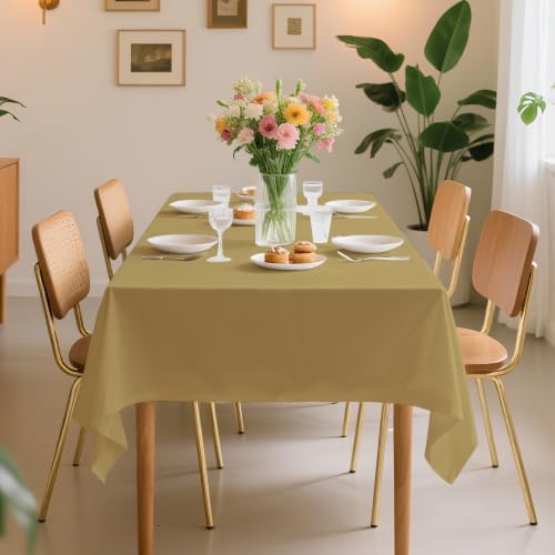 6 Pack Premium Disposable Plastic Tablecloth 54" x 108" Party Table Cloths Disposable for 6 to 8 Foot Tables Indoor or Outdoor Birthdays Weddings Christmas Anniversary Buffet Table (Gold)