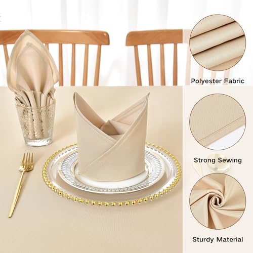 Beige Cloth Napkins Set of 6 Washable Dinner Napkins, 18X18 in