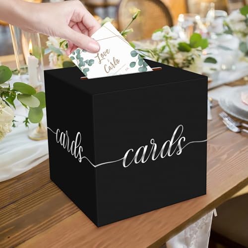 Black and Silver Foil Card Box for Party, 8.7", 1 Pack