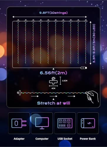 Brightown 300 LED Fairy Curtain Lights, 9.8ft x 9.8ft Curtain String Lights
