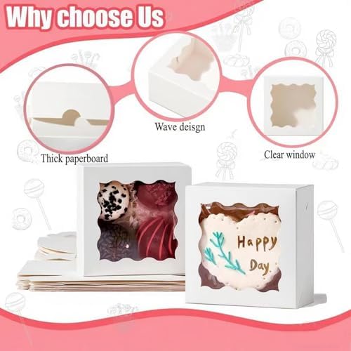 3.2x3.2x1.5 Inches 100PCS Chocolate Truffle Boxes Mini Bakery Boxes with Window for Cookies,Soap,Donut, Macaron,Brownie(White)