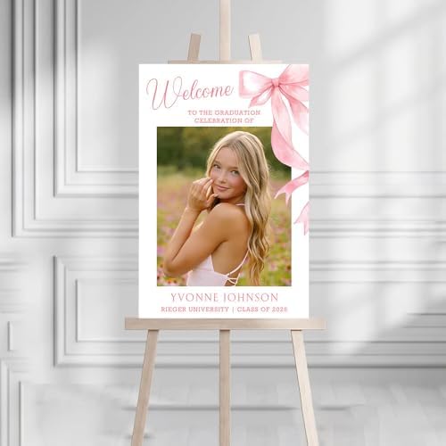 Personalized Graduation Party Welcome Sign With Photo, Class Of 2026 Yard Sign, Graduation Senior Sign 2026, Modern Minimalist Graduation Welcome Sign, Graduate Yard Sign, Pink Graduation Decorations