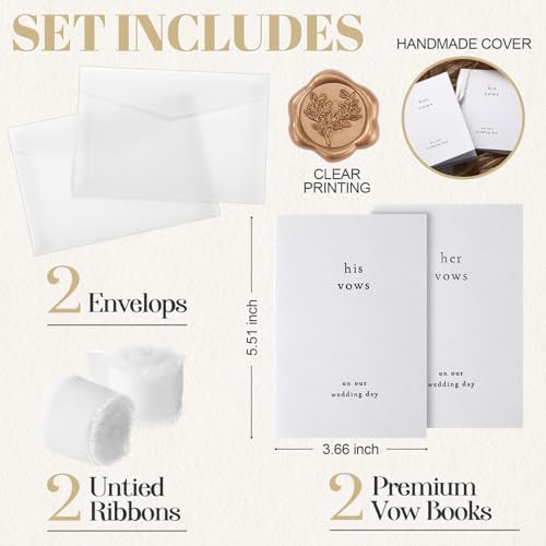 Engrowtic 2 Set Wedding Vow Books His Her A6 Pocket Size,White