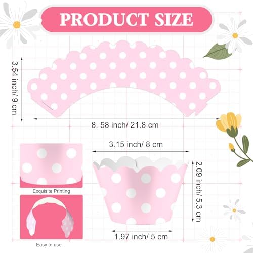 Domensi 100 Pcs Pink Polka Dots Cupcake Wrappers for Party Supplies