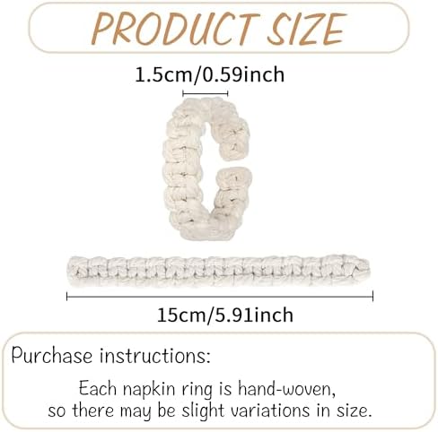 Meplait Napkin Rings Set of 6, Boho Napkins Holders Ring for Table, White