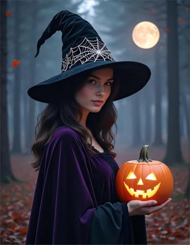 Women's Witch Hat for Halloween Costume Party, Large Black Wicked Witch Hats for Christmas Masquerade Carnivals Accessory