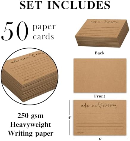Advice and Wishes Cards Set with Message Notes and Keepsake Options, Guest Book Alternative for Baby Shower, Wedding, Bridal Shower, Graduation and Birthday Celebrations (50, Brown, White Color Set)