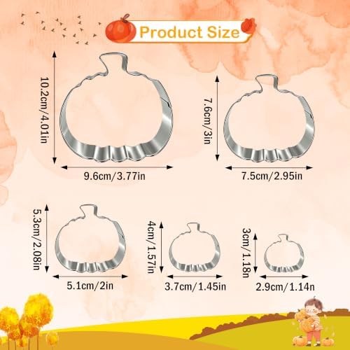 5 Pcs Pumpkin Cookie Cutters Stainless Steel Fall Halloween Biscuit Molds