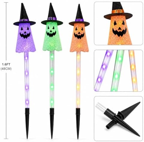 Dazzle Bright Solar Halloween Pathway Lights Outdoor, 6 Pack LED Ghost Stake Lights Waterproof Halloween Decoration, Solar Powered Landscape Light for Walkway Patio Yard Garden Porch Decor