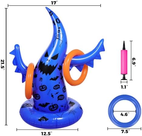 Halloween Ring Toss Game Set, 5 Pack Inflatable Ghost Witch Hat Ring Toss Fun Halloween Games for Kids Trunk or Treat Party Games Carnival Activities Indoor Outdoor Halloween Party Supplies