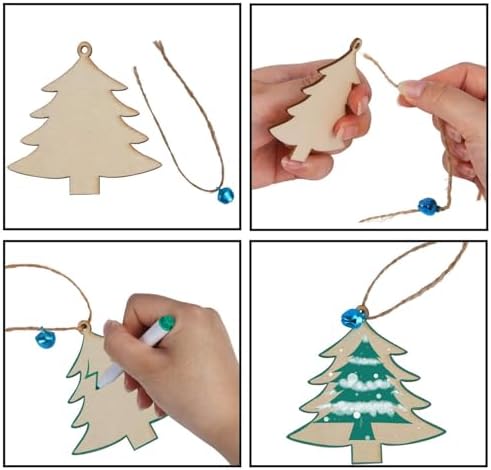 DECYOOL 50Pcs Christmas Wooden Ornaments Set, 10 Styles Plain DIY Crafts