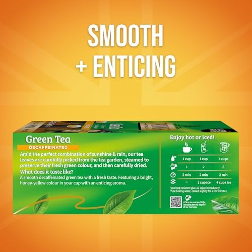 Twinings Decaffeinated Green Tea Individually Wrapped Bags, 100 Count (Pack of 1), Smooth Flavour, Enticing Aroma, Enjoy Hot or Iced, 100 Teabags
