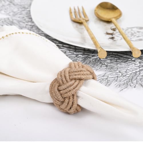 Alpha Living Home Jute Woven Napkin Rings, Nautical, Brown, Set of 12