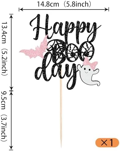 1 Pack Happy Boo Day Halloween Cake Topper Glitter Ghost Cake Pick Baby Shower Birthday Party Cupcake Decoration Supplies Pink