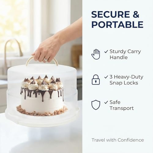 12 Inch Cake Carrier with Lid and Handle – Heavy-Duty Cake Container for Baking Events & Outdoor Trips | Adjustable Height,Portable Food Cake Carrier Storage Solution for Picnics & Camping
