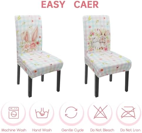 Easter Chair Covers Set of 4 Spring Bunny Colorful Buffalo Plaid Slipcovers