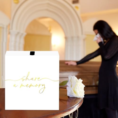 QISOLIY White Celebration of Life Card Box with Gold Lettering, Share a Memory Funeral Card Box for Memorial Service, Remembrance Table Decor, Memory Box for Sympathy Condolence Messages