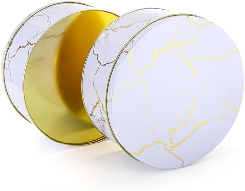Yopay 3 Pack Cookie Tins with Lids, Round Gift Boxes for Toffee, Marbled Easter Baking Cake Containers for Valentines Gift Giving Puff Pastries Craft Supplies Metal Canister