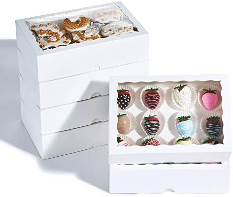 50PCS 10x7x2.5Inches White Strawberry Boxes with Display Window, Sweet Treat Boxes for Chocolate Covered Strawberries, Cookies, Donuts, Macarons, Muffins, Perfect for Any Celebration