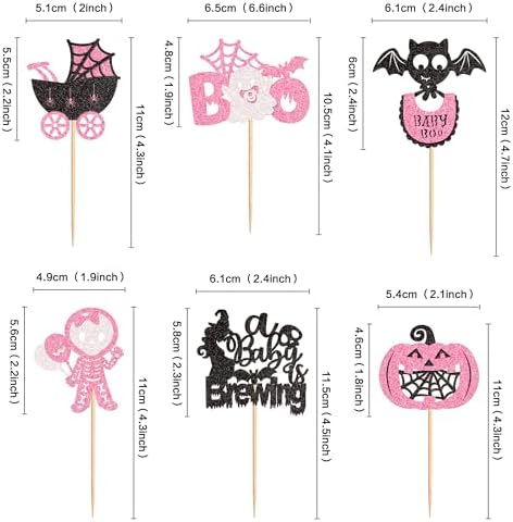 Ercadio 30Pcs Pink Halloween Baby Shower Cupcake Toppers A Baby Is Brewing Cupcake Picks for Boo Theme Gender Reveal Girls Halloween Birthday Cupcake Cake Decors Supplies