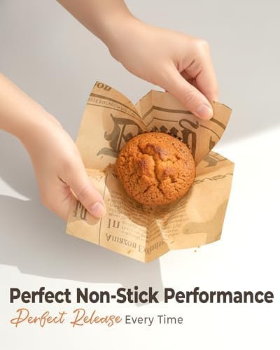 Bake Choice 200pc Standard Tulip Cupcake Liners for Baking, Newspaper Print