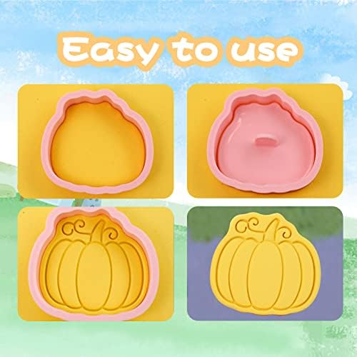16 Pieces Fall Thanksgiving Cookie Cutters with Plunger Stamps Set Fall Biscuit Mold Maple Leaf Turkey Pumpkin 3D Cookie Stamper Plastic DIY Cookie Tools for Thanksgiving Day Baking Fondant Supplies