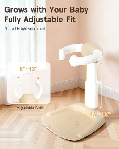 COOSEYA® Baby Shower Stand, Toddler Bath Stand Support with Thicker Colum, Anti-Pinch, Anti-Slip Base, Adjustable Shower Holder for Toddler Standing (Khaki)
