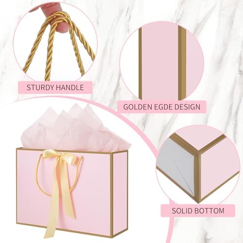 woric Pink Gift Bags with Handles, 14" Medium Gift Bags with Tissue Paper