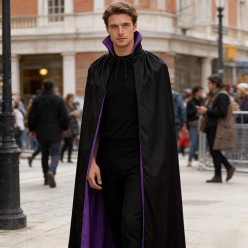 Adult Stand Collar with Hood Reversible Cloak Masquerade Cape for Halloween