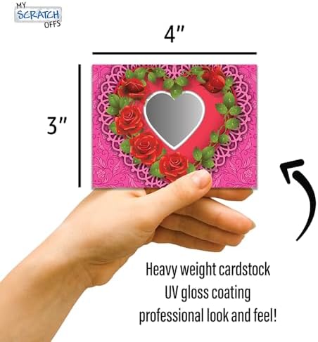 My Scratch Offs - 20 Pack Heart Love Wreath DIY Valentine Scratch Off Cards with Stickers, 3x4 Inch Customizable Love Notes for Gifts, Party Favors & Adults for Valentine's Day